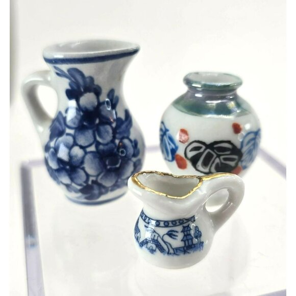 Miniature Vase and Pitchers Delft Luster Asian Perfect for Doll House je168 - Picture 1 of 6